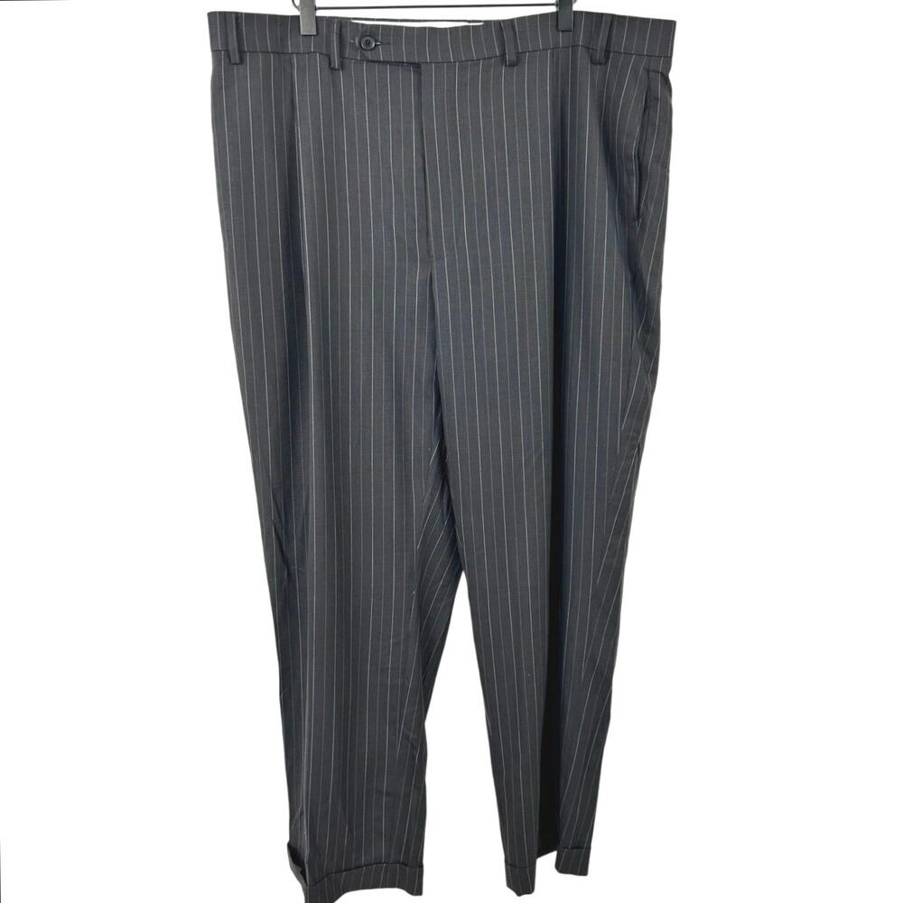 Oscar de la Renta Wool Pinstripe Dress Pants Gray Men Classic 41 Waist 30 Inseam